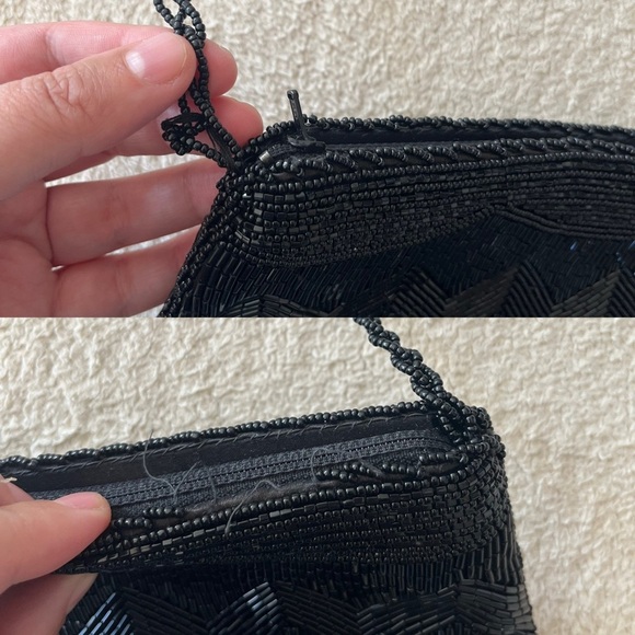 Vintage 1960s Black Beaded Zigzag Shoulder Bag – Handmade Hong Kong - Picture 13 of 13